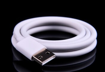 White USB Cable on Black Background.
