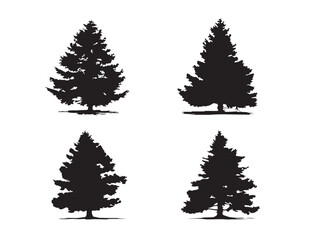 Fototapeta premium A stunning set of four gorgeous black Christmas tree vector illustrations