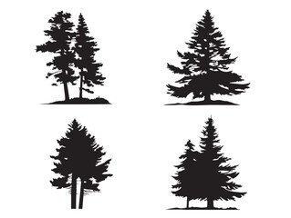 Obraz premium A lovely collection of four simple solid black coniferous tree icons