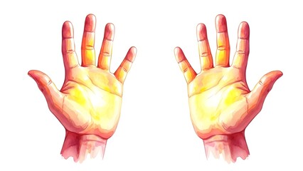 Fototapeta premium Two open hands with palms up and fingers spread isolated on white background with a glowing effect on the palms