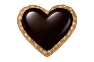 Heart chocolate cookie with golden decorated border on transparent background