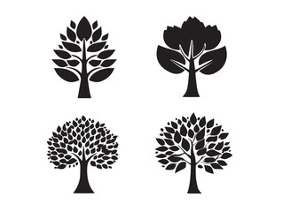 A stunning set of four simple black sapling silhouette vector icons