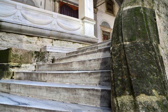 Detailed Shot of the Marble Steps of the Historic Mosque