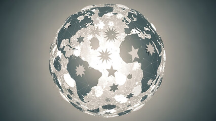 Monochromatic globe with interconnected network and shining stars representing global connections