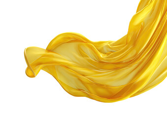 Flowing, translucent yellow fabric sweeps across a stark black background