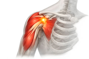 3d rendered illustration of a human painful shoulder radiating redness area 