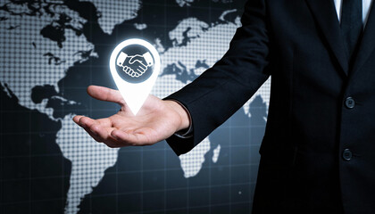 Business partnership collaboration global context digital icon professional environment close-up view innovative concept