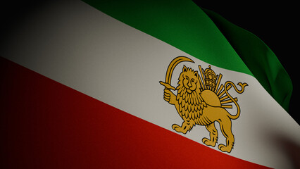 Realistic 3D Render of Pre-Revolution Iran Lion and Sword Flag Closeup  ..