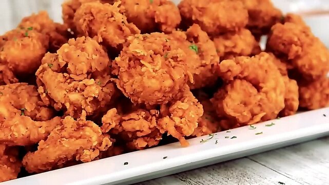 Crispy hot deep fried shrimp presented in restaurant style. This prawn based dish highlights crunchy coating and rich shrimp taste, ideal for appetizers