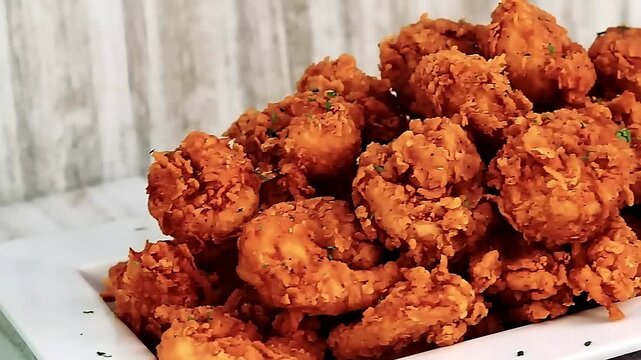 Crispy hot deep fried shrimp presented in restaurant style. This prawn based dish highlights crunchy coating and rich shrimp taste, ideal for appetizers