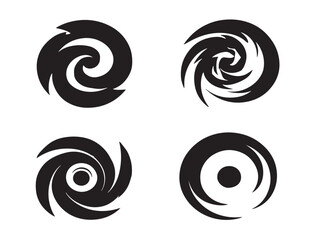 A simple set of four elegant black wind swirl and gust silhouette icons