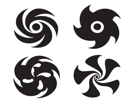 A lovely set of four intricate black swirling wind pattern silhouette graphics