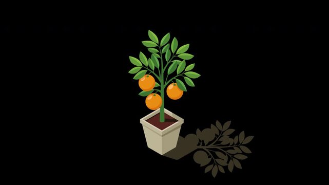 Isometric potted plant animation. Indoor plant. Green plant in pot. 3d potted plant for home interior decoration. Interior decoration element. Transparent background with alpha channel
