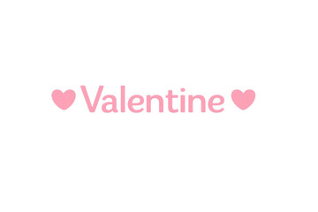 Pink valentine text with hearts on transparent background