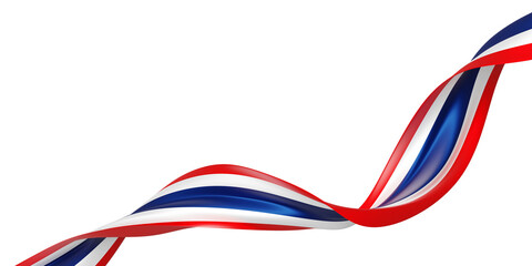 Thailand flag ribbon isolated on transparent background with copy space 3D render