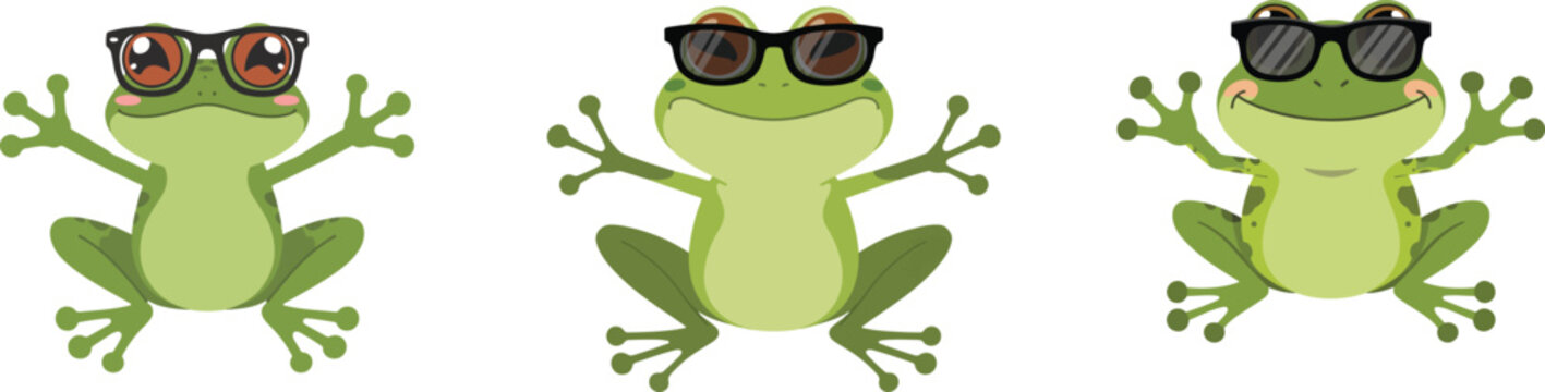Three Cool Frogs Wearing Sunglasses in Summer Style