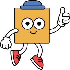 Square Geometric Shape Character Math School Illustration Thumb Up Jump