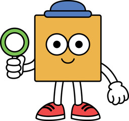 Square Geometric Shape Character Math School Illustration Find Magnifying Glass Looking For