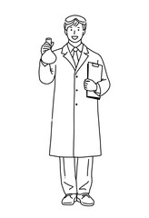 職業シリーズ　シンプル線画　科学者・研究者　モノクロ