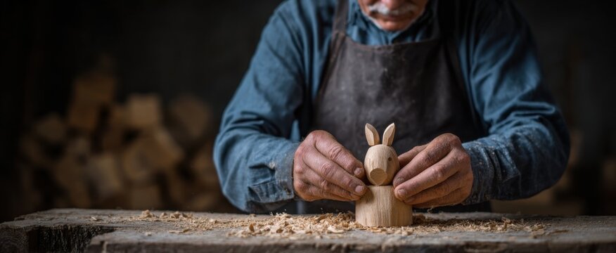 woodworker skillfully shaping creativity into a toy from basic wood - Powered by Adobe