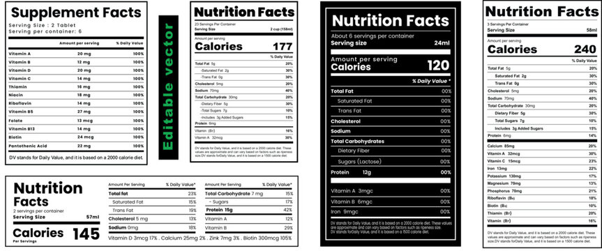 Nutrition facts label,nutrition facts,Supplement facts and vitamin facts template, nutrition facts template for steak and apple.