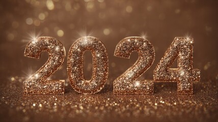 Shimmering Gold 2024 Numerals on Glittering Backdrop: A Festive New Year Celebration Image