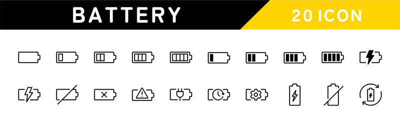 バッテリー・充電ステータスアイコン20セット（ベクター） © hamo