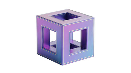 Holographic Cube Sculpture with Inner Square Cutouts