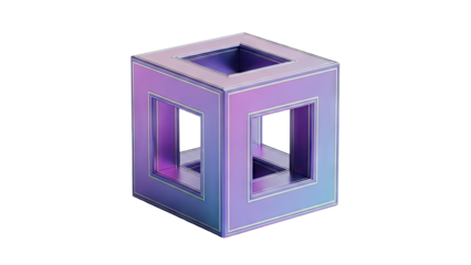 Holographic Cube Sculpture with Inner Square Cutouts