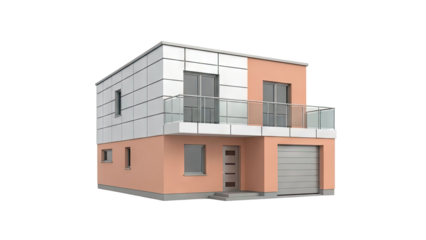 Modern Two-Story House with Salmon Walls and Silver Siding