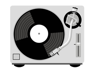 A stylish DJ turntable illustration with a vinyl record. Modern, clean design. Perfect for music, technology, or lifestyle themes. Vector graphic.