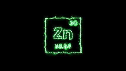 Zinc periodic table element isolated on black background