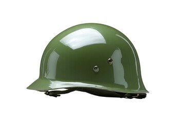 Olive-green, glossy military helmet with visible rivets