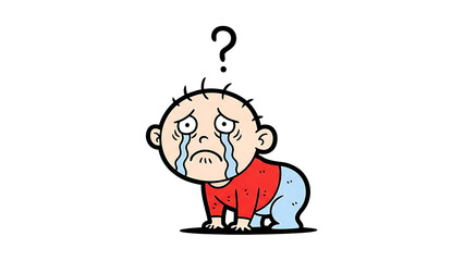 Obraz premium A distressed cartoon character crying with a puzzled expression standing alone in a simple setting