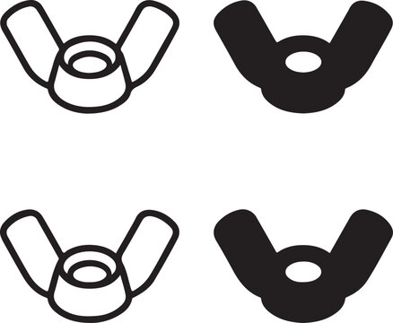 Isolated wing nut icon, wing nut fastener mechanical silhouette, wing nut industrial hardware vector, minimal engineering illustration, isolated wing nut design