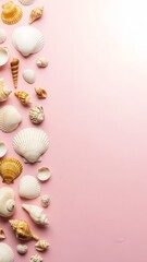 Obraz premium Easter sunday seashells on pink background with empty space for easter greeting or decoration