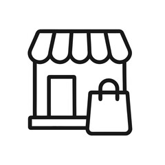 Retail Storefront and Shopping Bag Line Icon