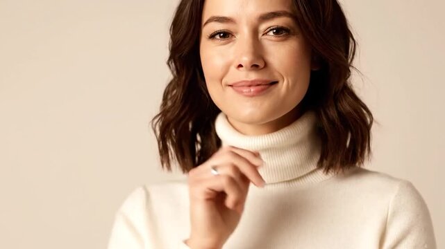 Woman shows small amount gesture