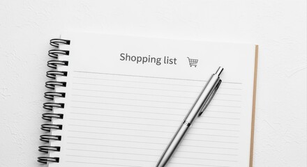 Shopping List on a Spiral Notebook with Pen, Ready for Grocery Planning and Meal Preparation