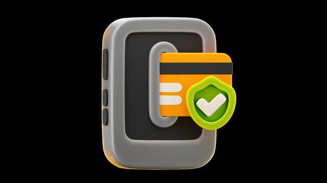 3d animation secure payment in cute cartoon style, with transparent background