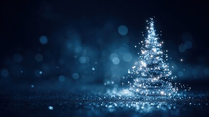 Elegant Christmas Tree Sparkles Against a Dark Blue Backdrop, Creating a Festive Holiday Atmosphere
