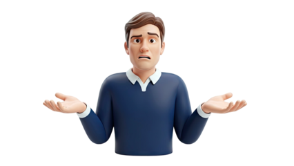 3D Man Shrugging with Confused Expression