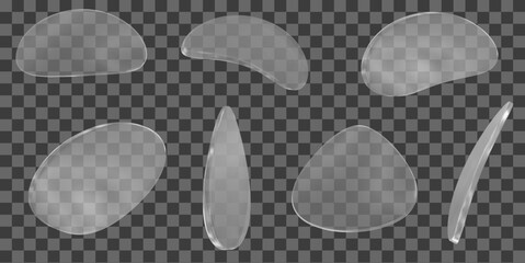 3d glass transparent oval, rounded shape element with different angles. Realistic circle figure. Y2k abstract element. Stock vector illustration on isolated background.