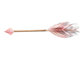 Pink arrow with white and red feathers on white background isolated on a transparent background