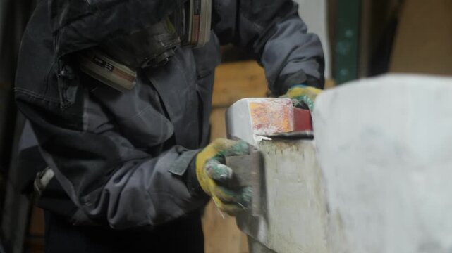 Sanding, fairing fiberglass polyester filler repair boat transom