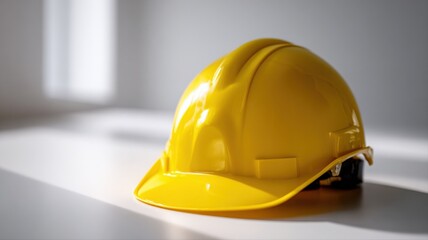Fototapeta premium Safety First: A Yellow Hard Hat Close-Up Emphasizing Workplace Protection and Construction Industry Standards
