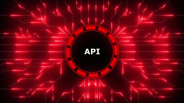 API - Application Programming Interface. Software development tool. Business, modern technology, internet and networking concept. Digital Data moving on Circuit Board and CPU.