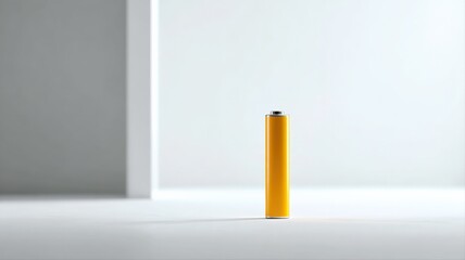 Yellow AA Battery Standing on White Surface in a Modern Minimalist Setting