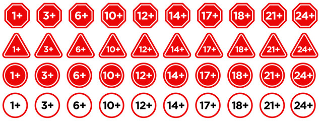 set collections Age restriction sign icon. age limit symbol. age requirement labels template design vector illustration