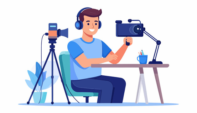 Content Creator Engaging with Audience in Home Studio Environment